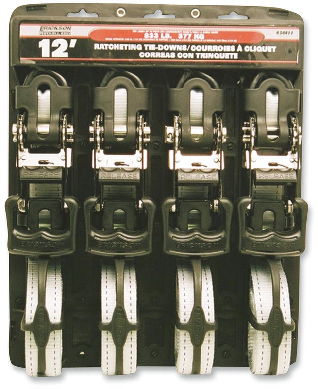 ERICKSON 1 - 1/4"X12' 2500LB RATCHET TIE - DOWN 4PK (34411 - ER) - DRIVEN Canada's Powersports 34411 - ER