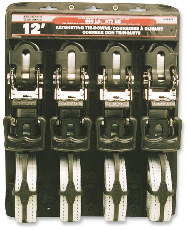 ERICKSON 1 - 1/4"X12' 2500LB RATCHET TIE - DOWN 4PK (34411 - ER) - DRIVEN Canada's Powersports 34411 - ER