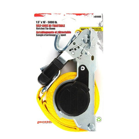 ERICKSON 1.5X16 5000LB SELF LOCK RETRACTABLE RATCHET STRAP (01440) - DRIVEN Canada's Powersports 01440
