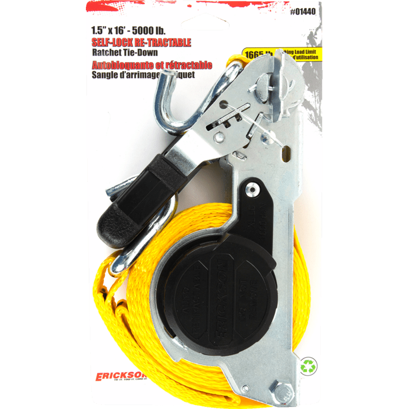 ERICKSON 1.5X16 5000LB SELF LOCK RETRACTABLE RATCHET STRAP (01440) - DRIVEN Canada's Powersports 01440