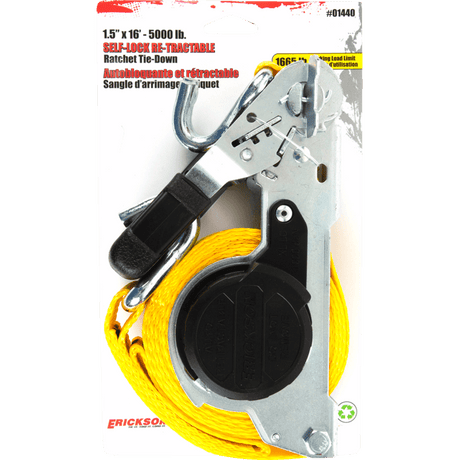 ERICKSON 1.5X16 5000LB SELF LOCK RETRACTABLE RATCHET STRAP (01440) - DRIVEN Canada's Powersports 01440