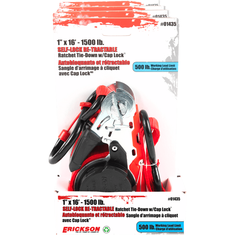 ERICKSON 1X16 1500LB SELF LOCK RETRACTABLE RATCHET STRAP LOCK HOOK - DRIVEN Canada's Powersports 01435