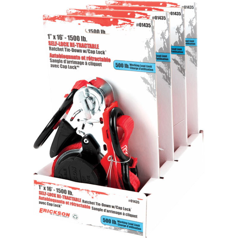 ERICKSON 1X16 1500LB SELF LOCK RETRACTABLE RATCHET STRAP LOCK HOOK - DRIVEN Canada's Powersports 01435