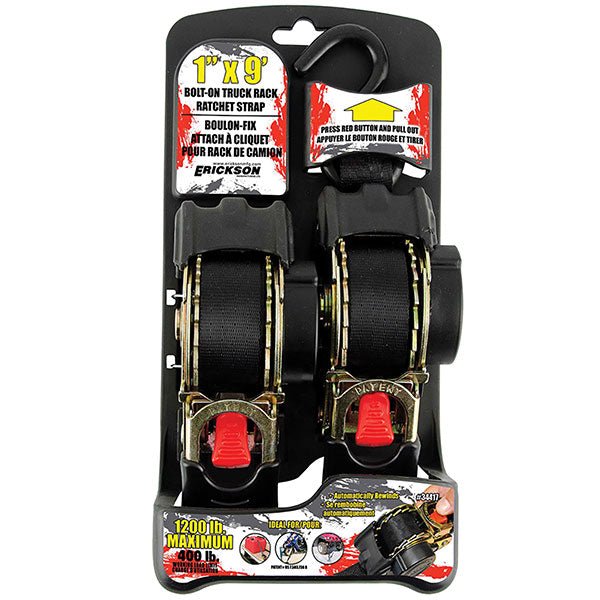 ERICKSON RETRACTABLE RATCHET TIE DOWNS 2PK (34417) - DRIVEN Canada's Powersports 06438334417534417