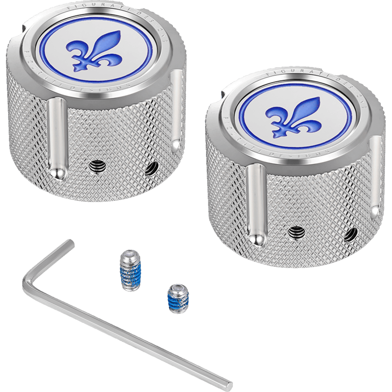 FIGURATI DESIGNS BLUE FLEUR - DE - LIS FRONT AXLE NUT COVER - DRIVEN Canada's Powersports FD05 - FAC - SS