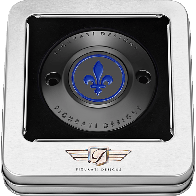 FIGURATI DESIGNS BLUE FLEUR - DE - LIS M8 TIMING COVER - DRIVEN Canada's Powersports FD05 - TC - 2H - BK