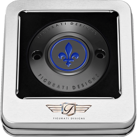 FIGURATI DESIGNS BLUE FLEUR - DE - LIS M8 TIMING COVER - DRIVEN Canada's Powersports FD05 - TC - 2H - BK