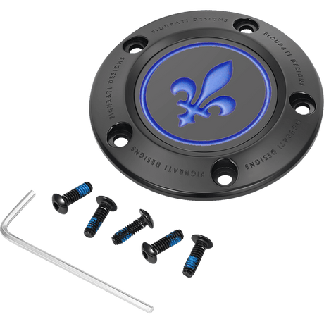 FIGURATI DESIGNS BLUE FLEUR - DE - LIS TWIN CAM TIMING COVER - DRIVEN Canada's Powersports FD05 - TC - 5H - BK