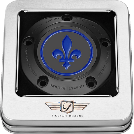 FIGURATI DESIGNS BLUE FLEUR - DE - LIS TWIN CAM TIMING COVER - DRIVEN Canada's Powersports FD05 - TC - 5H - BK