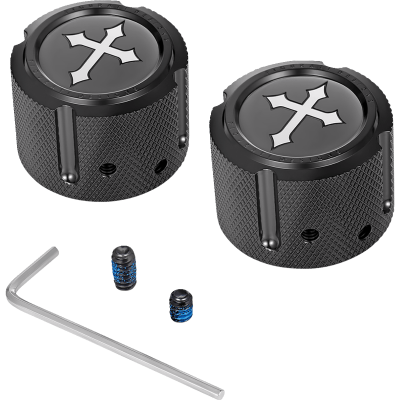 FIGURATI DESIGNS FRONT AXLE NUT COVERS WITH CROSS - DRIVEN Canada's Powersports FD41 - FAC - BLK