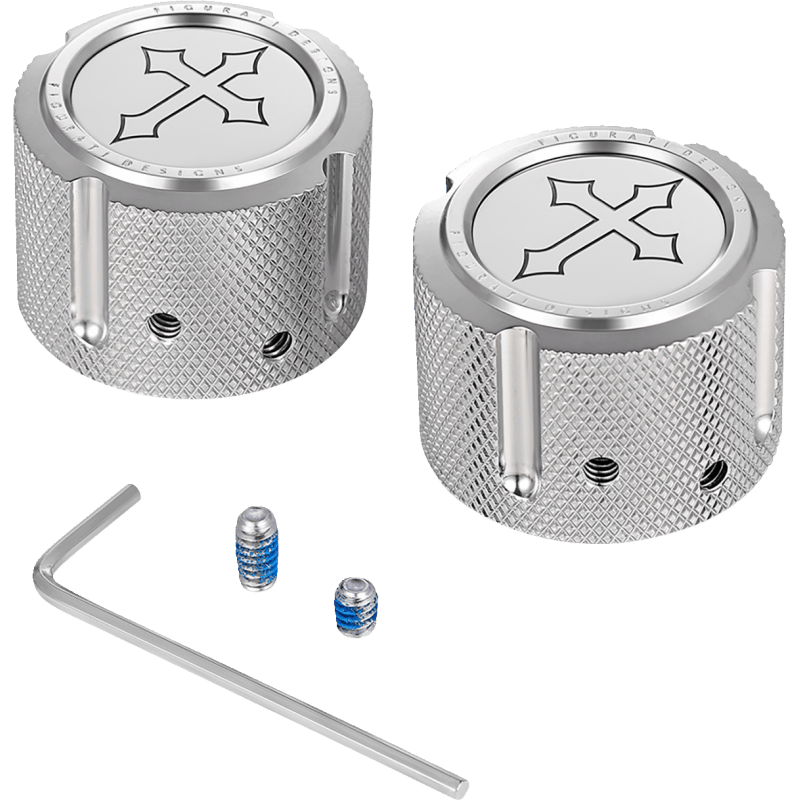 FIGURATI DESIGNS FRONT AXLE NUT COVERS WITH CROSS - DRIVEN Canada's Powersports FD41 - FAC - SS