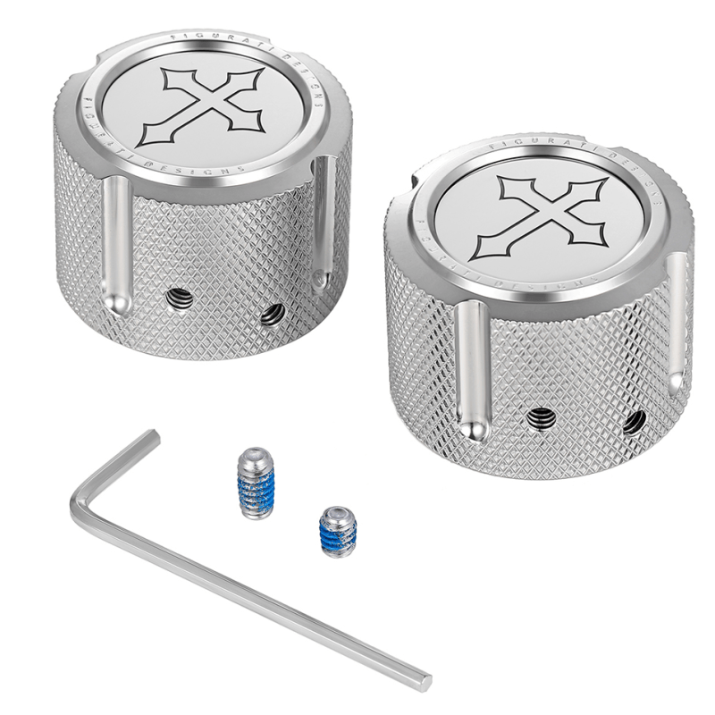 FIGURATI DESIGNS FRONT AXLE NUT COVERS WITH CROSS - DRIVEN Canada's Powersports FD41 - FAC - SS