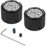 FIGURATI DESIGNS FRONT AXLE NUT COVERS WITH MALTESE CROSS - FIRE - DRIVEN Canada's Powersports FD74 - FAC - BLK