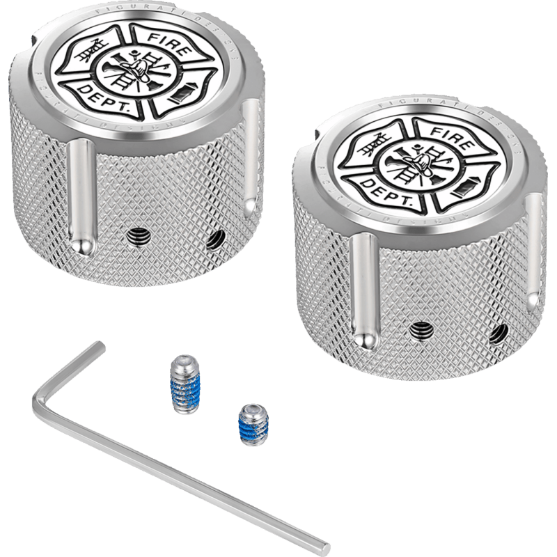 FIGURATI DESIGNS FRONT AXLE NUT COVERS WITH MALTESE CROSS - FIRE - DRIVEN Canada's Powersports FD74 - FAC - SS