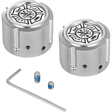 FIGURATI DESIGNS FRONT AXLE NUT COVERS WITH MALTESE CROSS - FIRE - DRIVEN Canada's Powersports FD74 - FAC - SS