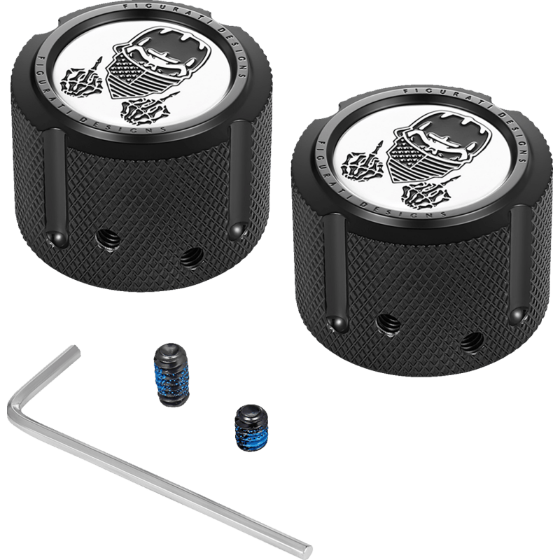 FIGURATI DESIGNS FRONT AXLE NUT COVERS WITH MASKED SKULL - DRIVEN Canada's Powersports FD29 - FAC - BLK
