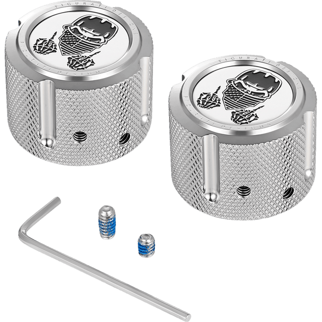 FIGURATI DESIGNS FRONT AXLE NUT COVERS WITH MASKED SKULL - DRIVEN Canada's Powersports FD29 - FAC - SS