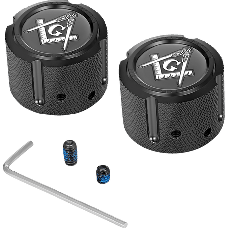 FIGURATI DESIGNS FRONT AXLE NUT COVERS WITH MASONIC EMBLEM - DRIVEN Canada's Powersports FD42 - FAC - BLK