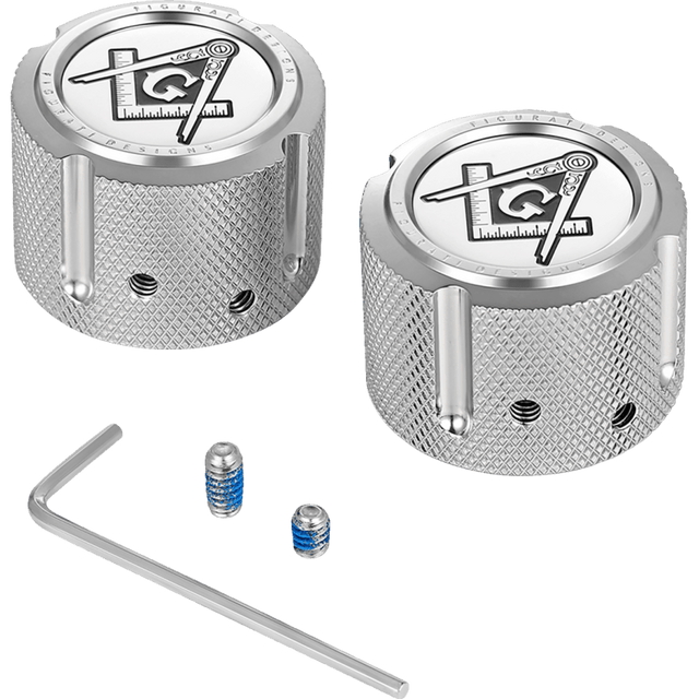 FIGURATI DESIGNS FRONT AXLE NUT COVERS WITH MASONIC EMBLEM - DRIVEN Canada's Powersports FD42 - FAC - SS