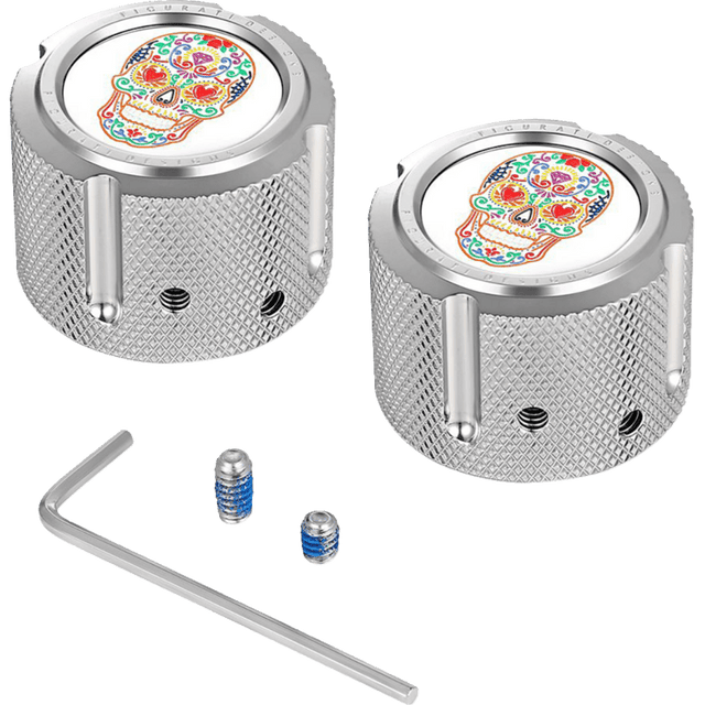 FIGURATI DESIGNS FRONT AXLE NUT COVERS WITH SUGAR SKULLS - DRIVEN Canada's Powersports FD30 - FAC - SS