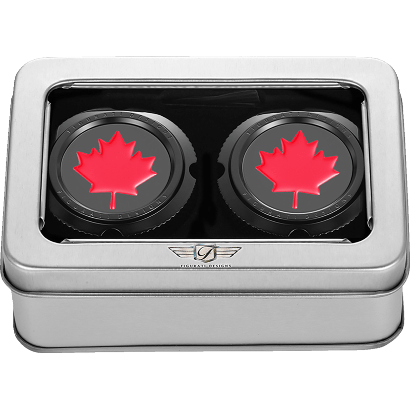 FIGURATI DESIGNS RED MAPLE LEAF FRONT AXLE NUT COVER - DRIVEN Canada's Powersports FD03 - FAC - BK