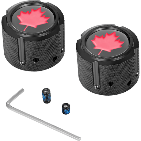FIGURATI DESIGNS RED MAPLE LEAF FRONT AXLE NUT COVER - DRIVEN Canada's Powersports FD03 - FAC - BK