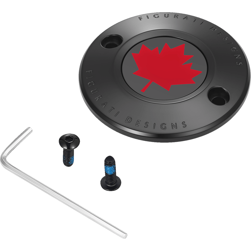 FIGURATI DESIGNS RED MAPLE LEAF TIMING COVER M8 - DRIVEN Canada's Powersports FD03 - TC - 2H - BK