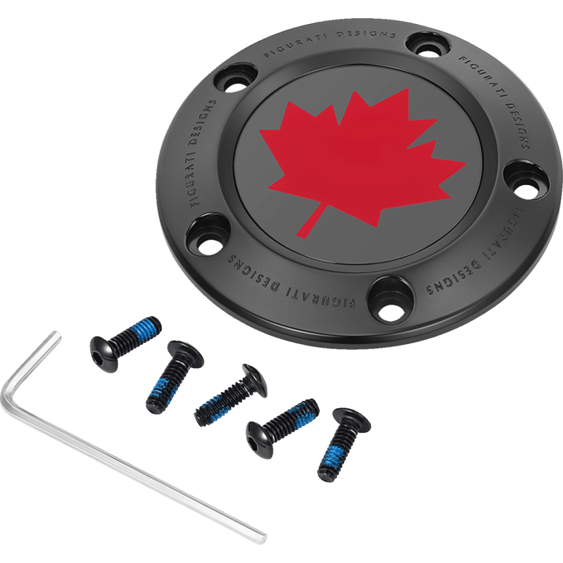 FIGURATI DESIGNS RED MAPLE LEAF TWIN CAM TIMING COVER - DRIVEN Canada's Powersports FD03 - TC - 5H - BK