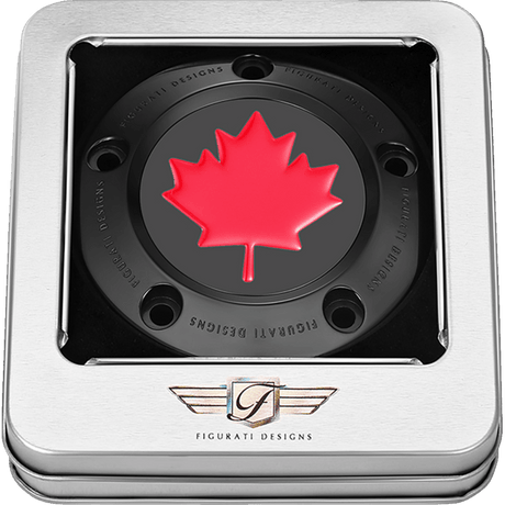 FIGURATI DESIGNS RED MAPLE LEAF TWIN CAM TIMING COVER - DRIVEN Canada's Powersports FD03 - TC - 5H - BK