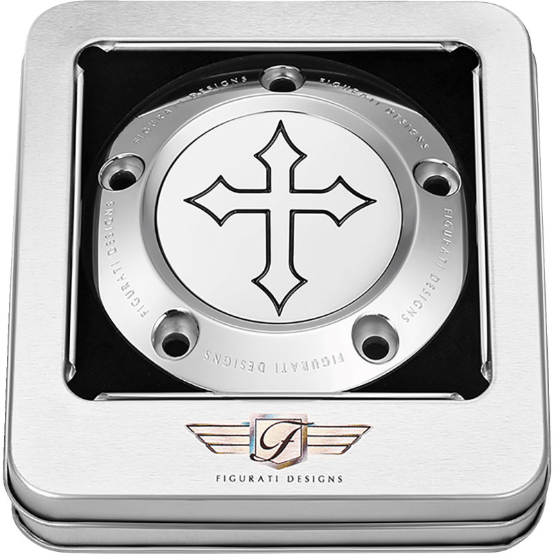 FIGURATI DESIGNS TIMING COVER WITH CROSS, 5 - HOLE - DRIVEN Canada's Powersports FD41 - TC - 5H - SS