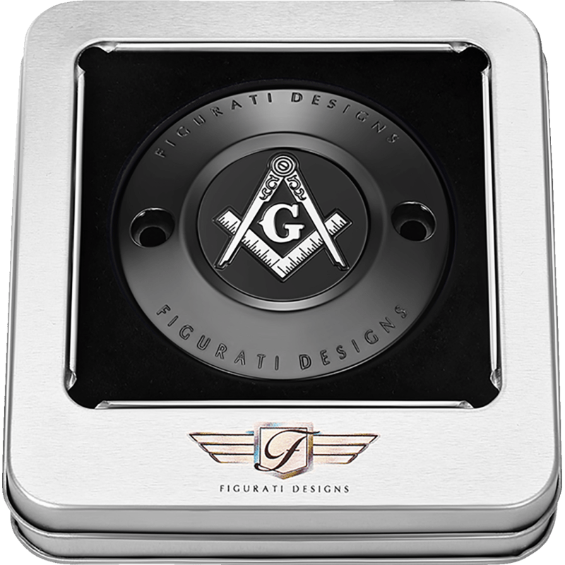 FIGURATI DESIGNS TIMING COVER WITH MASONIC EMBLEM, 2 - HOLE - DRIVEN Canada's Powersports FD42 - TC - 2H - BLK
