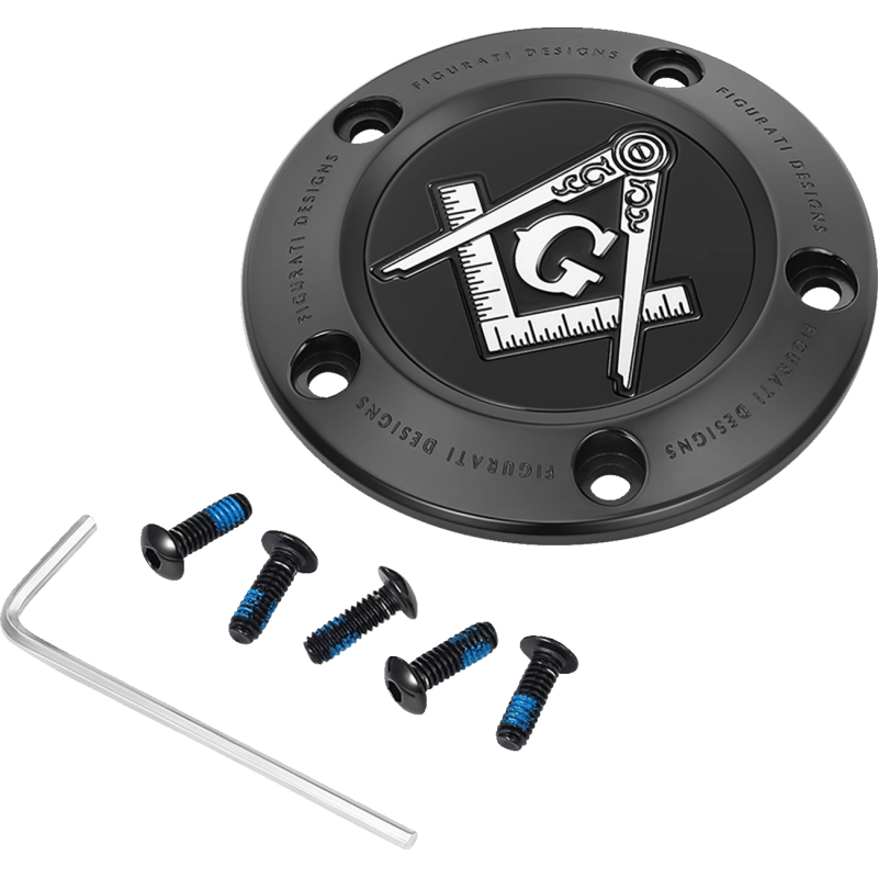 FIGURATI DESIGNS TIMING COVER WITH MASONIC EMBLEM, 5 - HOLE - DRIVEN Canada's Powersports FD42 - TC - 5H - BLK