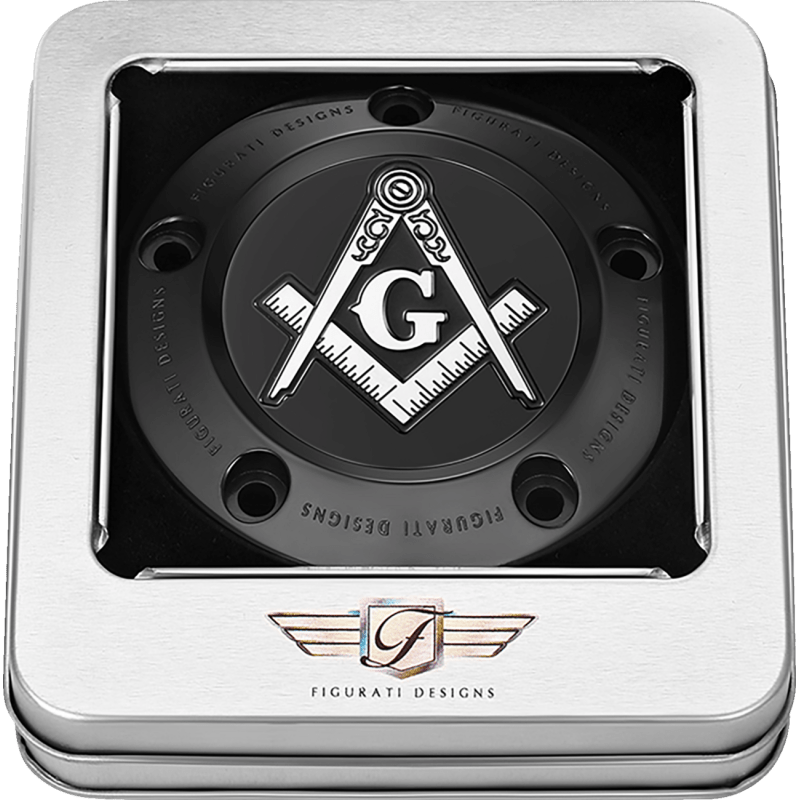FIGURATI DESIGNS TIMING COVER WITH MASONIC EMBLEM, 5 - HOLE - DRIVEN Canada's Powersports FD42 - TC - 5H - BLK