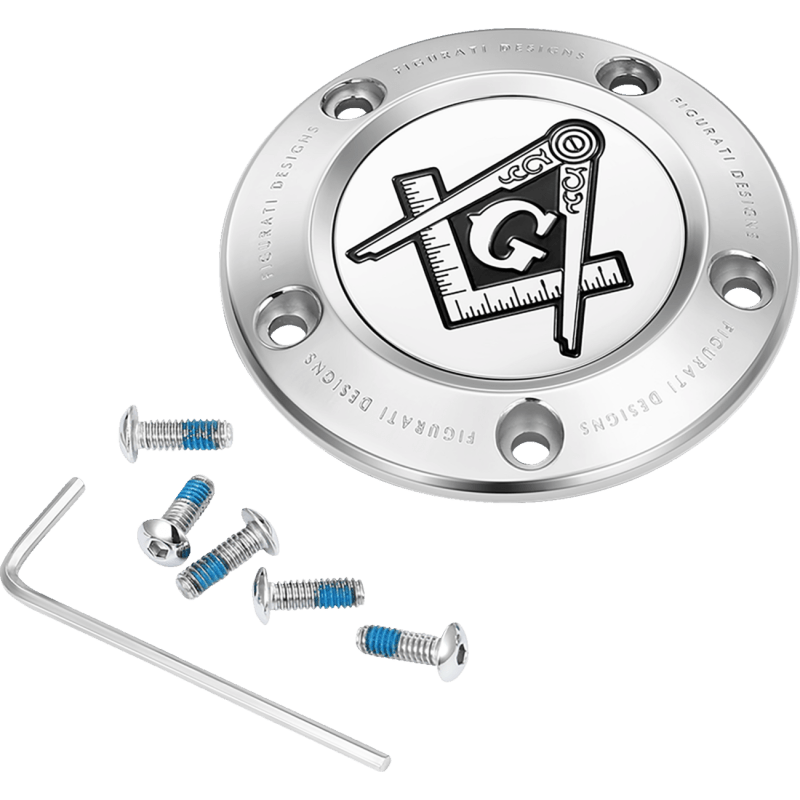 FIGURATI DESIGNS TIMING COVER WITH MASONIC EMBLEM, 5 - HOLE - DRIVEN Canada's Powersports FD42 - TC - 5H - SS