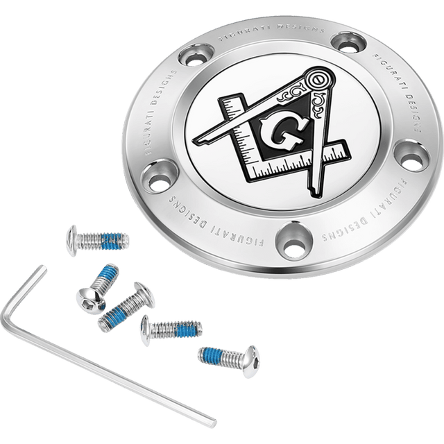FIGURATI DESIGNS TIMING COVER WITH MASONIC EMBLEM, 5 - HOLE - DRIVEN Canada's Powersports FD42 - TC - 5H - SS