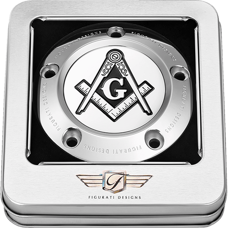 FIGURATI DESIGNS TIMING COVER WITH MASONIC EMBLEM, 5 - HOLE - DRIVEN Canada's Powersports FD42 - TC - 5H - SS