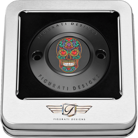FIGURATI DESIGNS TIMING COVER WITH SUGAR SKULL - FIRE, 2 - HOLE - DRIVEN Canada's Powersports FD30 - TC - 2H - BLK