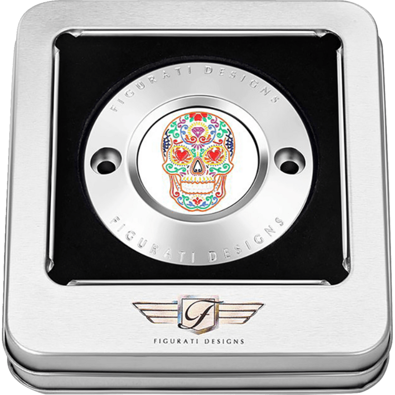 FIGURATI DESIGNS TIMING COVER WITH SUGAR SKULL - FIRE, 2 - HOLE - DRIVEN Canada's Powersports FD30 - TC - 2H - SS