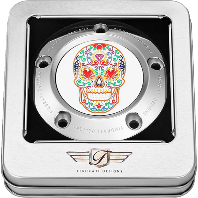 FIGURATI DESIGNS TIMING COVER WITH SUGAR SKULL - FIRE, 5 - HOLE - DRIVEN Canada's Powersports FD30 - TC - 5H - SS