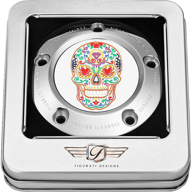 FIGURATI DESIGNS TIMING COVER WITH SUGAR SKULL - FIRE, 5 - HOLE - DRIVEN Canada's Powersports FD30 - TC - 5H - SS