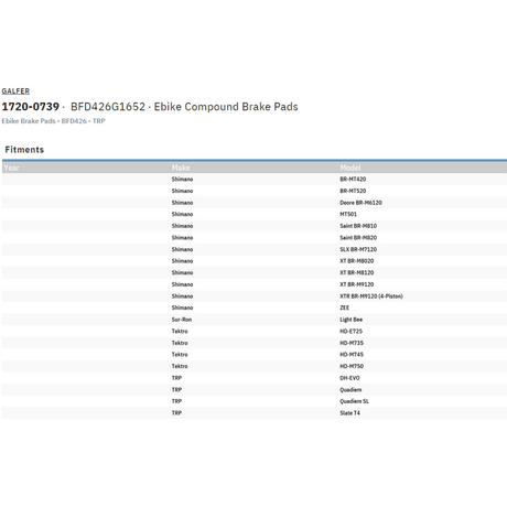 GALFER TRP E - BIKE PAD (BFD426G1652) - DRIVEN Canada's Powersports 8400170084565BFD426G1652