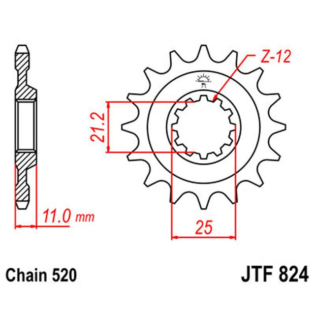 JT SPROCKETS SPROCKET FRONT 520 12T (JTF824.12) - DRIVEN Canada's Powersports 824225205787JTF824.12