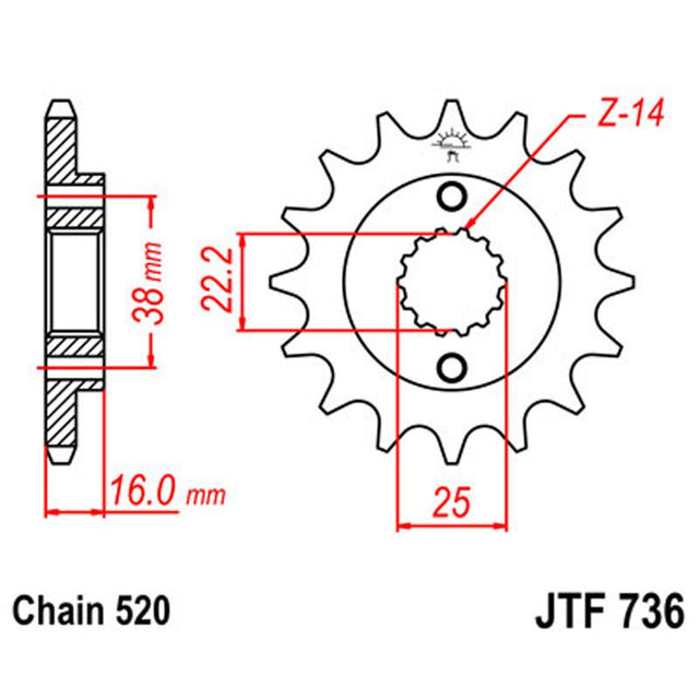 JT SPROCKETS SPROCKET FRONT 520 14T (JTF736.14) - DRIVEN Canada's Powersports 824225205671JTF736.14