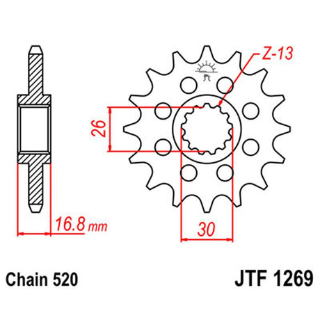 JT SPROCKETS SPROCKET FRONT 520 16T (JTF1269.16) - DRIVEN Canada's Powersports 824225200294JTF1269.16