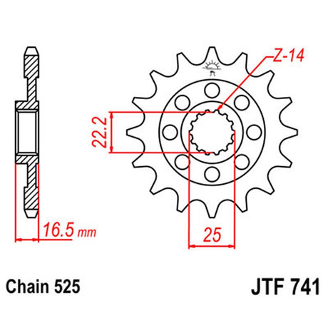 JT SPROCKETS SPROCKET FRONT 525 14T (JTF741.14) - DRIVEN Canada's Powersports 824225206876JTF741.14