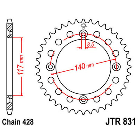 JT SPROCKETS SPROCKET REAR 428 46T (JTR831.46) - DRIVEN Canada's Powersports 824225308020JTR831.46
