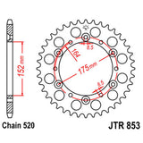 JT SPROCKETS SPROCKET REAR 520 44T (JTR853.44) - DRIVEN Canada's Powersports 824225309096JTR853.44