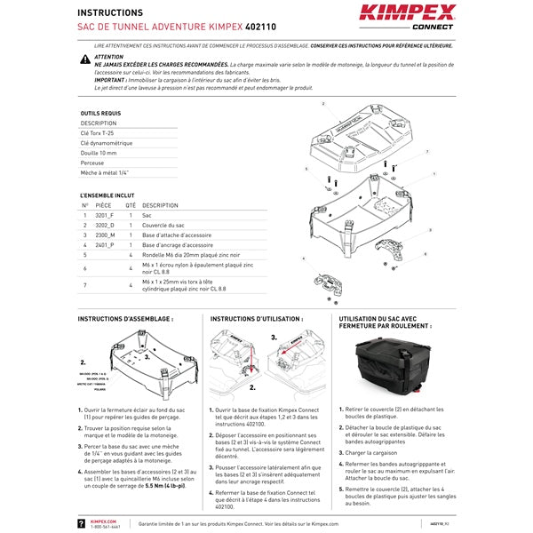 KIMPEX CONNECT ADVENTURE TUNNEL BAG (402110) - DRIVEN Canada's Powersports 1779421817275402110