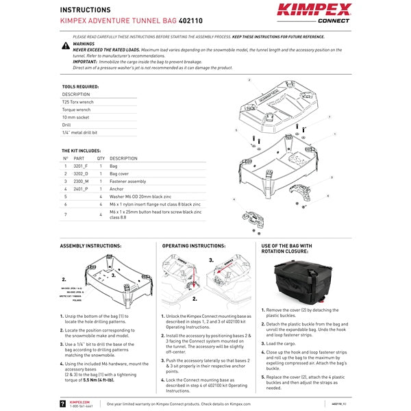 KIMPEX CONNECT ADVENTURE TUNNEL BAG (402110) - DRIVEN Canada's Powersports 1779421817275402110