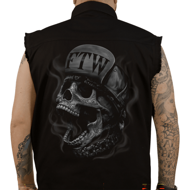 LETHAL THREAT FTW SKULL PRNT SLEEVELSS BUTTDWN SHRT LGE - DRIVEN Canada's Powersports CO60193L